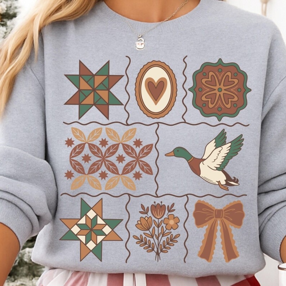 Cottage Core Mallard Sweatshirt- Light Grey